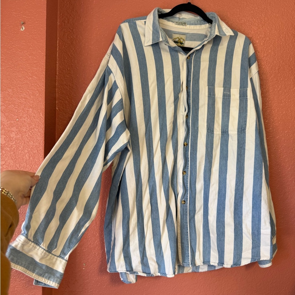 Vintage Blue and White Striped Button-Up Shirt